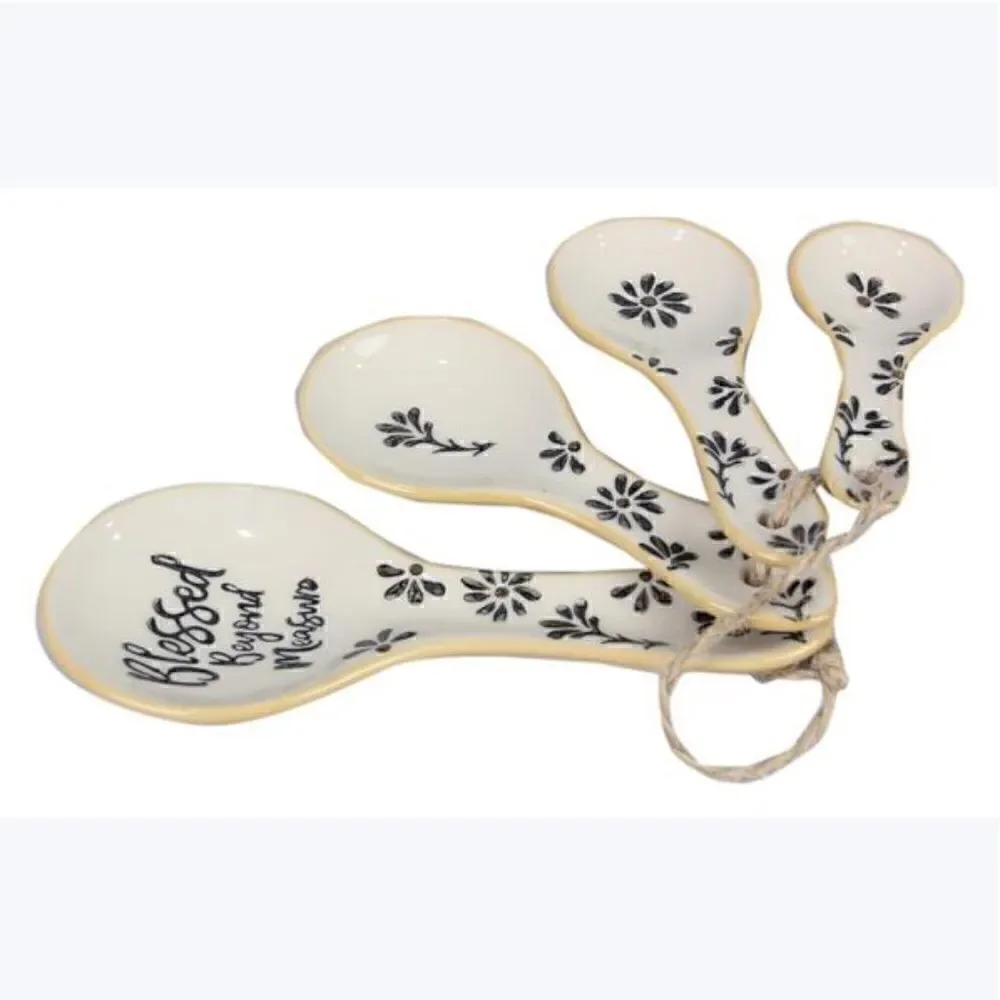 Whimsical Farmhouse Ceramic Measuring Spoon Set Blessed Cottagecore New